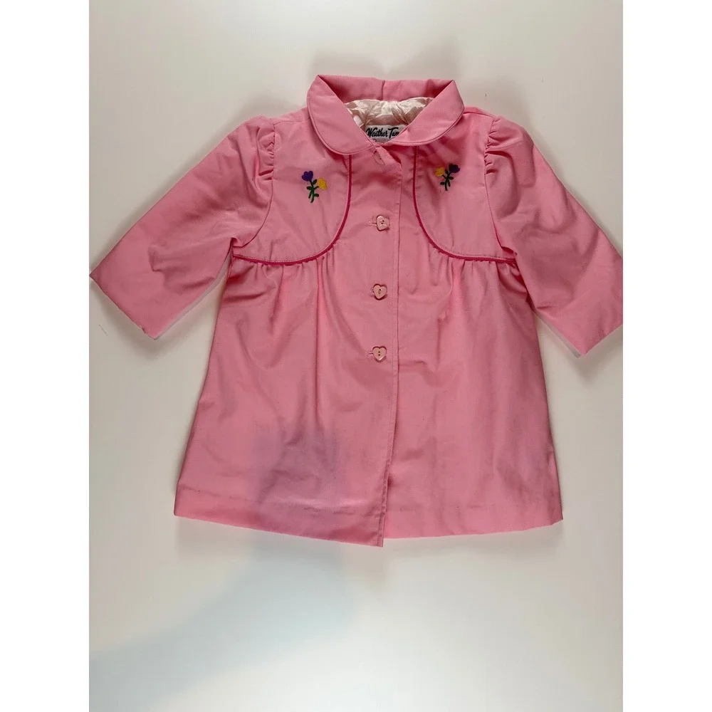 Vintage Weather Tamer Pink Floral‎ Embroidered Heart Button Jacket Girls 4T USA
